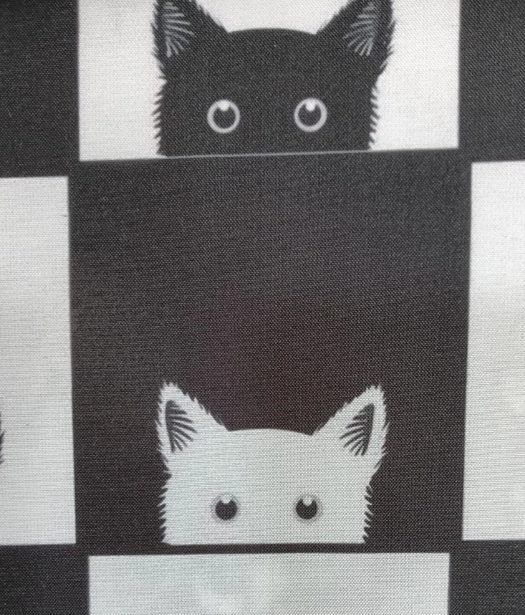 Micro Satin Fabric | MSF - 02 | 195 Gsm | Cat Print | Black and White