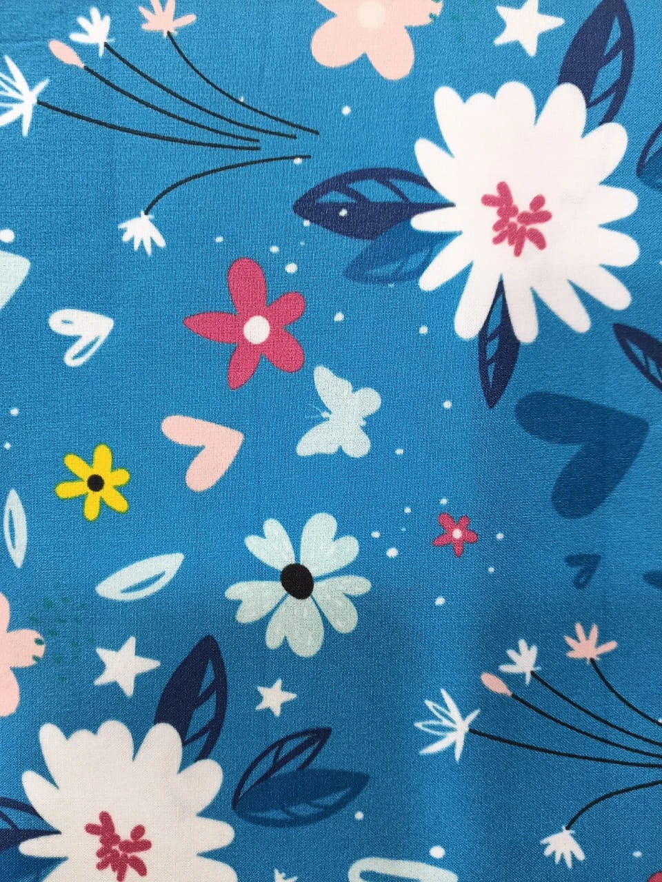 Micro Satin | MSF - 04 | 195 Gsm | Flower Print | Sky Blue